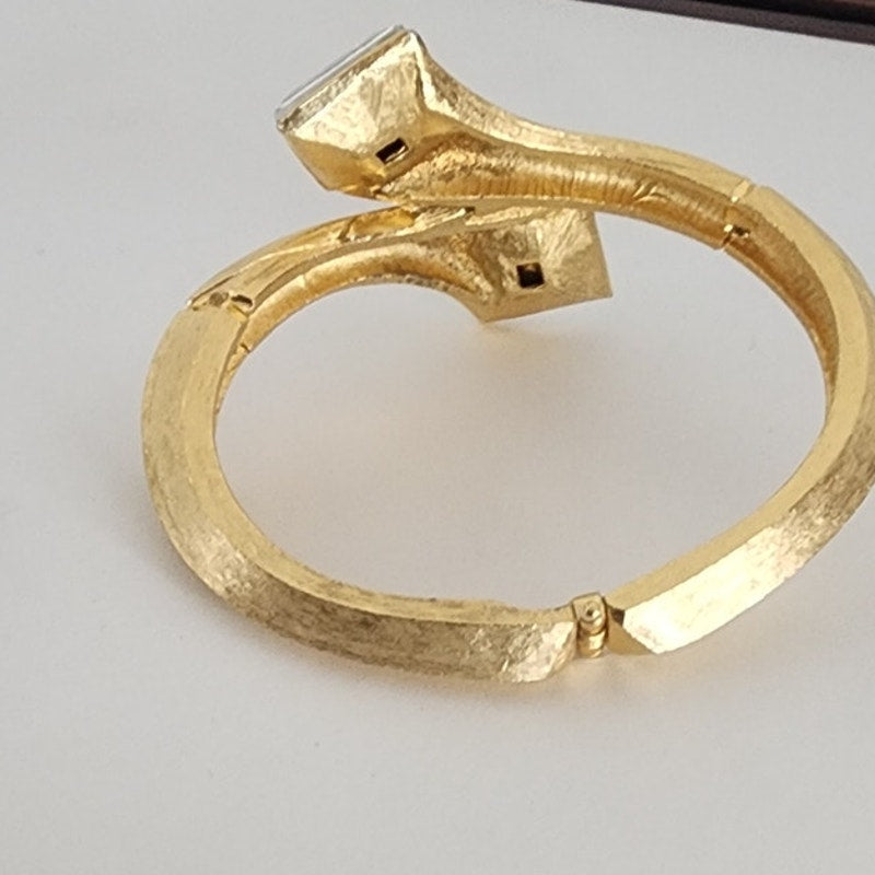 Vintage Art Deco Style Bracelet Clip Earrings Set Gold w/Clear Cut Glass