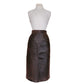 Vintage 80s Brown Leather Pencil Skirt High Waisted Geometric Accent Stitching