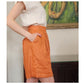 Vintage 80s Orange Linen Dress Shorts Pleated Front by Perlie / M