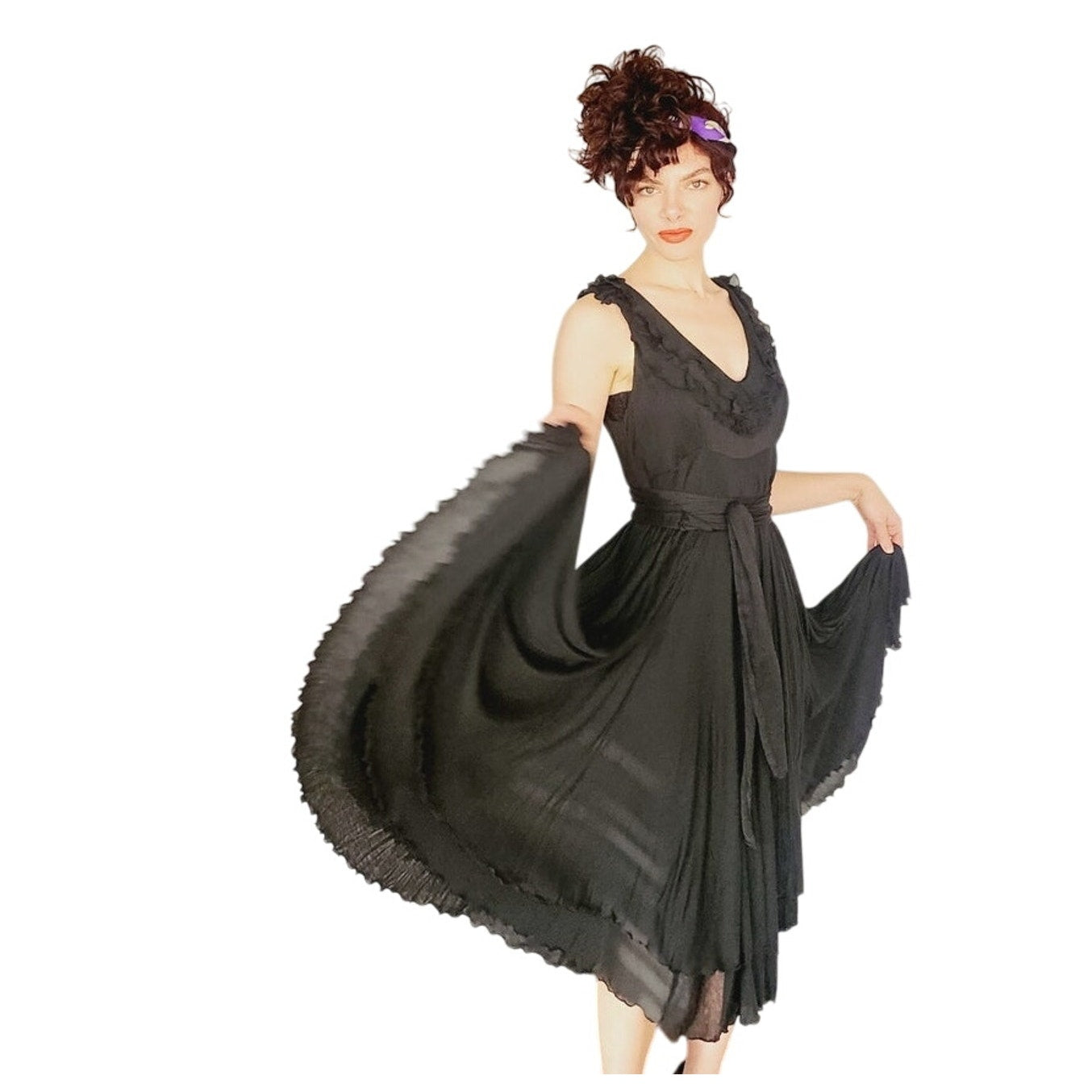 Vintage Y2K Etro Sun Dress Black Cotton w/ Asymmetrical Skirt Medium