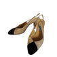 Vintage 1990s CELINE Paris Slingback Shoes Two Toned Black Cream Kitten Heel 7.5
