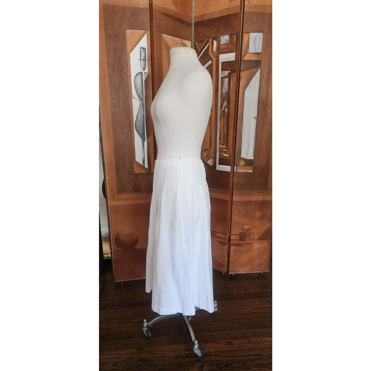 Vintage JIL SANDER Midi Skirt Paneled White Linen A Line w/Panels / Large