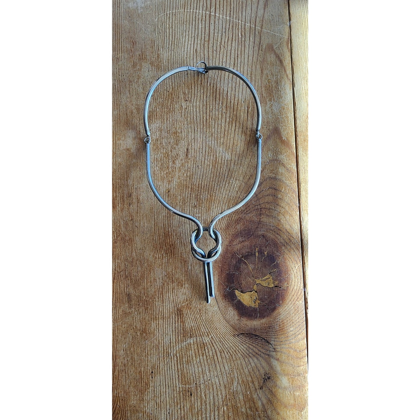 Vintage Silver Metal Necklace Tie Knot Modernist