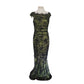 Vintage 2000s M for Missoni Evening Dress Green Black Lace Off the Shoulder / M