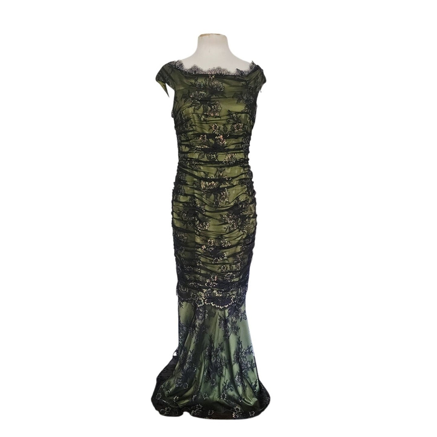 Vintage 2000s M for Missoni Evening Dress Green Black Lace Off the Shoulder / M