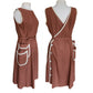 Vintage 40s Belted Day Dress in Brown & White Trim Unusual Double Pocket Design by Dawncrest