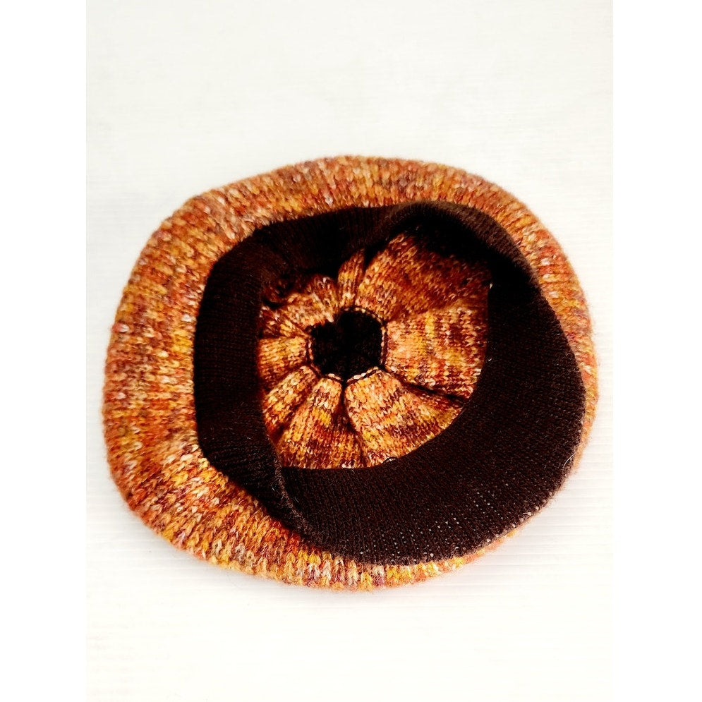 Vintage 70s Knit Tam Hat Boho Newboy Cap Orange Brown