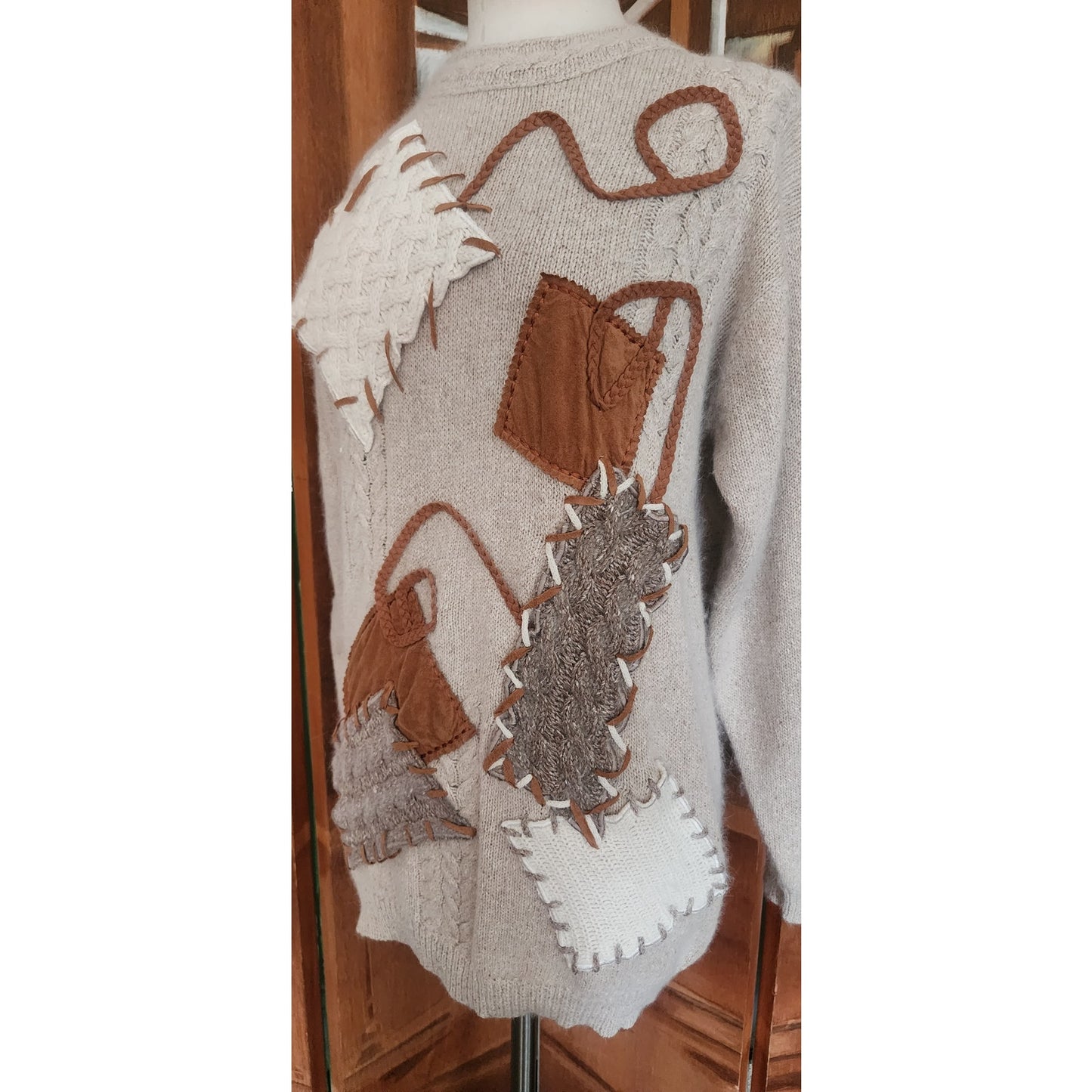 Vintage 1980s IB Diffusion Patchwork Sweater Angora Silk Blend