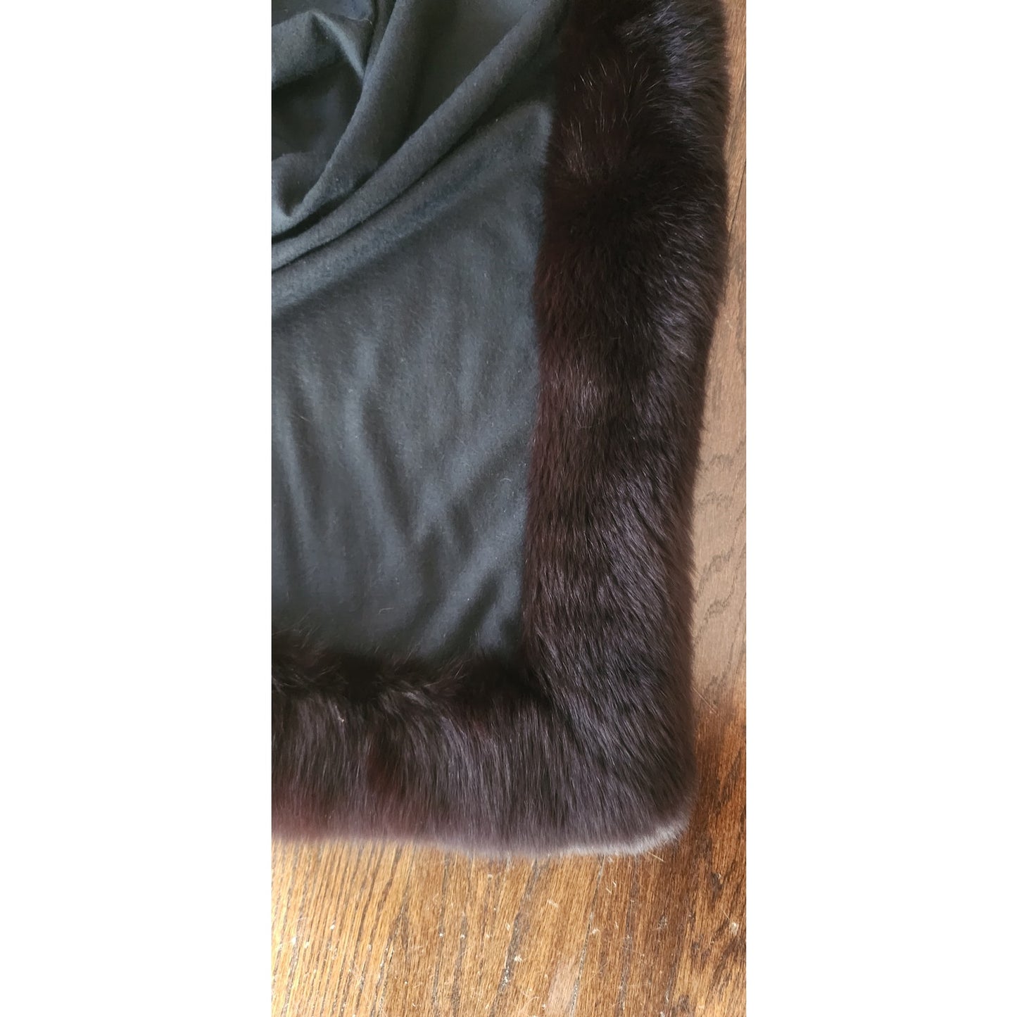 Vintage Sable Fur Lined Wrap in Black Wool