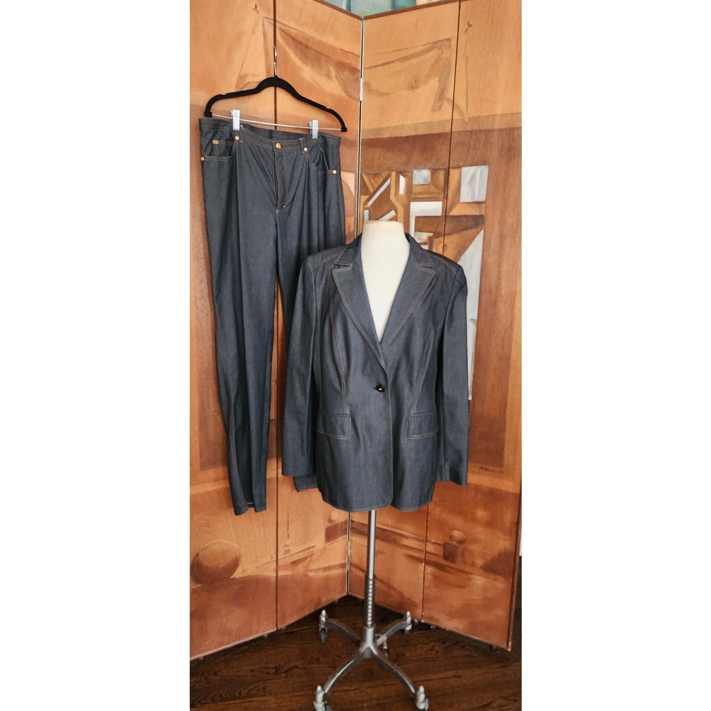 Vintage 2000s Escada Denim Pant Suit Dark Wash Jeans Neiman Marcus