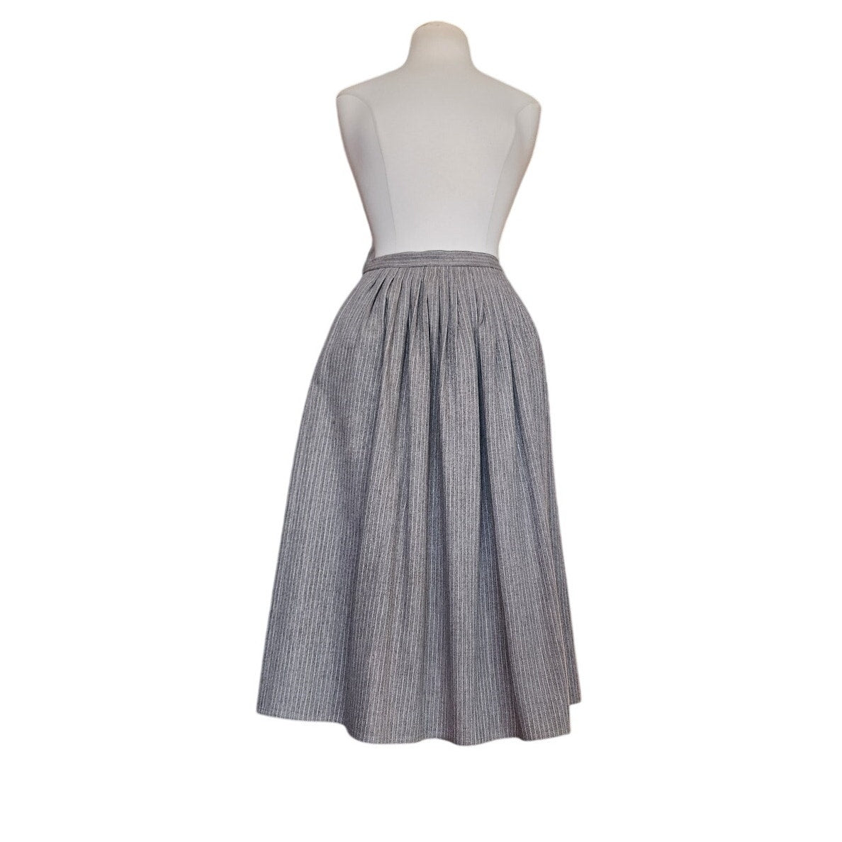 Vintage 70s Geoffrey Beene Bag Midi Skirt Gray Pinstriped Wool A Line / M