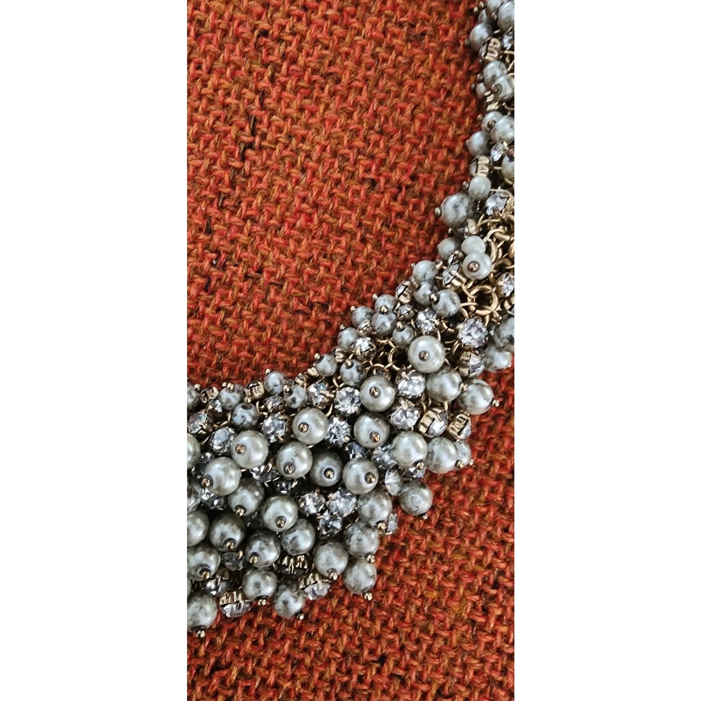 Vintage 2000s Weekend Max Mara Bib Necklace Metallic Cluster Choker Faux Pearl Crystal Cluster