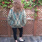 Vintage 80s Oversized Sweater Hand Knit Mohair Green Beige