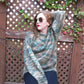 Vintage 80s Oversized Sweater Hand Knit Mohair Green Beige