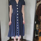 Vintage 40s Navy Blue Summer Dress White Buttons Shawl Collar