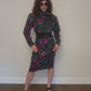 Vintage 1980s UNGARO Sac Dress Dark Floral Print Wool w/Sash Necktie / M