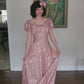 Vintage 30s Vintage Pink Floral Satin Evening Gown Old Hollywood Prom Dress