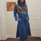 Vintage 1980s KOOS VAN DER AKKER Dress Blue Green Knit Floral Applique Gold Trim