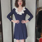 Vintage 60s Navy Blue Dress White Ruffled Collar Marshall Field & Co