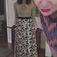 Vintage 1970s Gold & Black Maxi Dress Metallic Spiral Swirl / S
