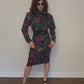 Vintage 80s UNGARO Sac Dress Dark Floral Print Wool w/Sash Necktie / M