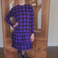 Vintage 1980s GIVENCHY Silkprint Dress Purple Black Harlequin Diamonds Long Sleeved