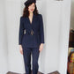 Vintage 1990s Navy Blue Pant Suit w/Belted Blazer Kasper /S