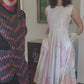 Vintage 90s Cotton Print Sun Dress Sleeveless White Pink Cityscape Print Circle Skirt / S