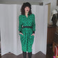 Vintage 80s Does 40s Green Polkadot Print Dress Peplum Pockets  / Strawberry Studio / S