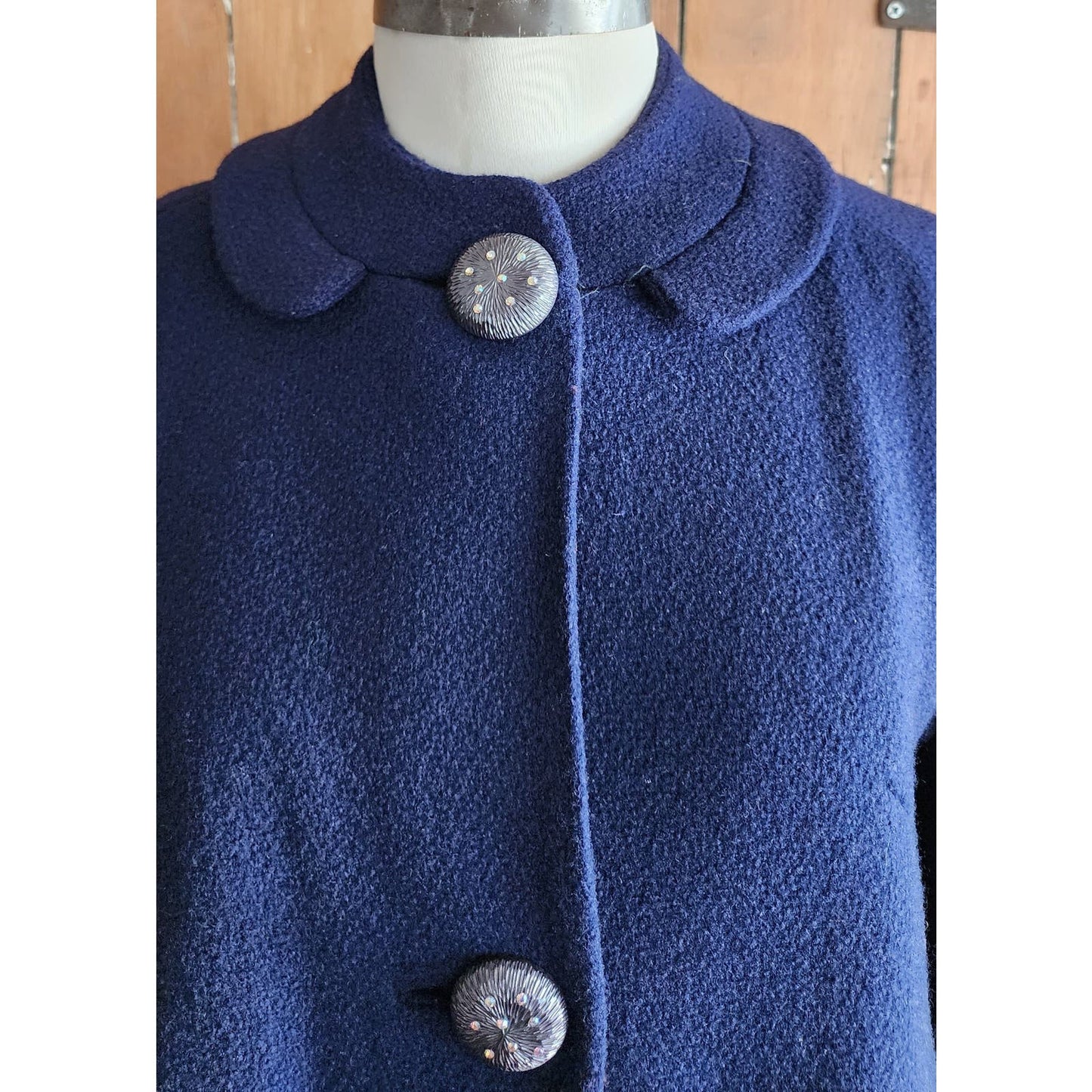 60s Navy Blue Coat Rhinestone Buttons Lytton's
