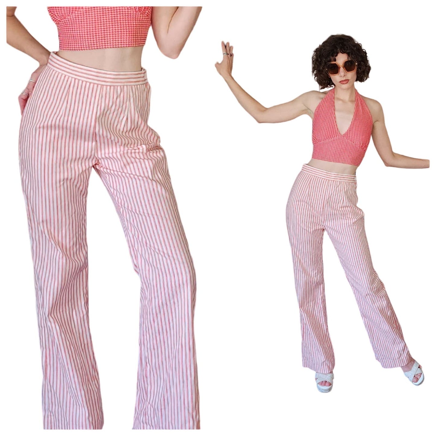 Vintage 70s Pants Red White Candy Stripe by Charles & Friends