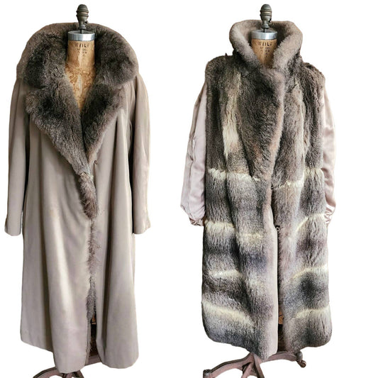 Vintage 70s Possum Fur Coat Reversible Beige