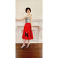 True Vintage 50s Poodle Skirt in Red Felt w-Elastic Waist M