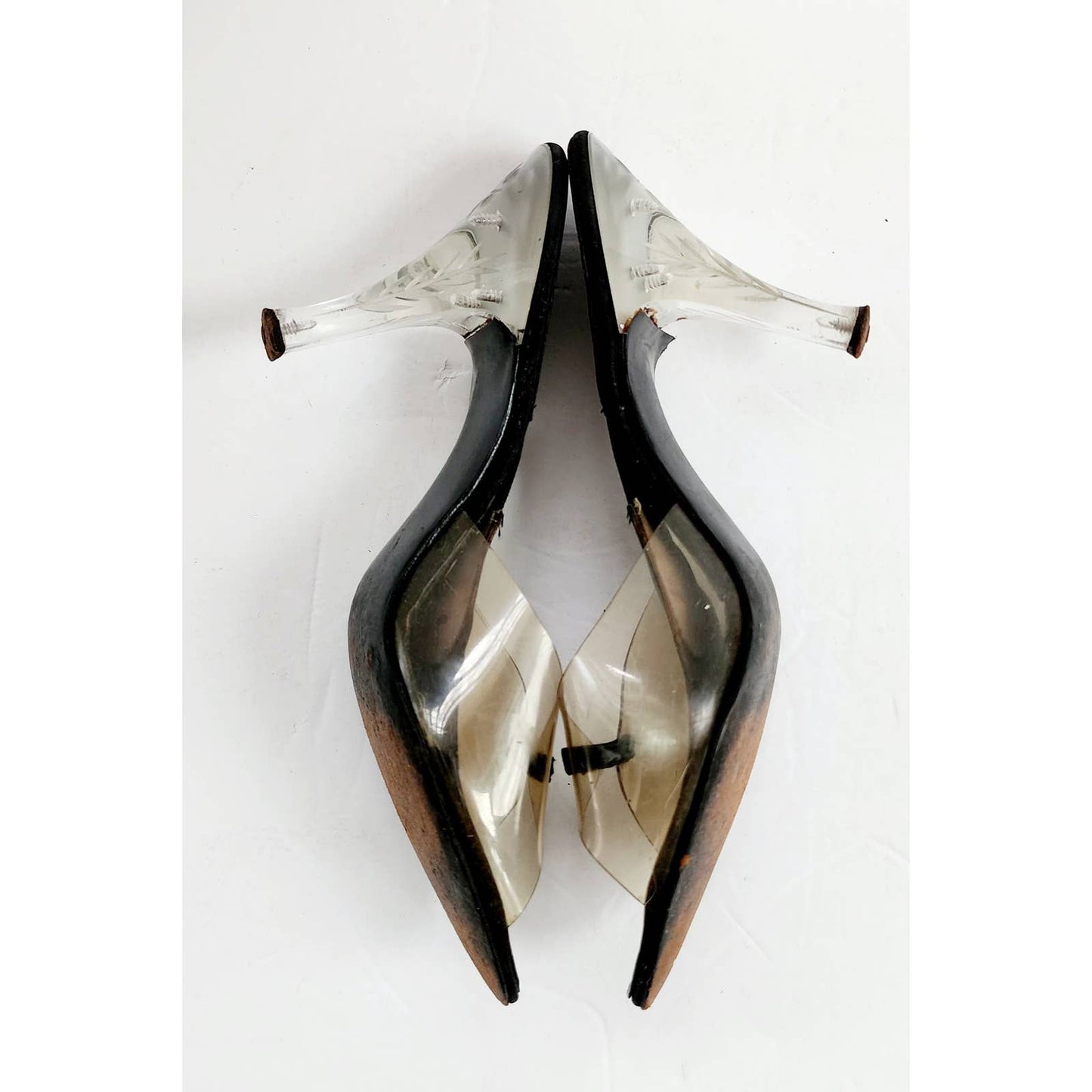 Vintage 50s Plastic Shoes Peeptoe Clear Lucite Slides Mules Springolators