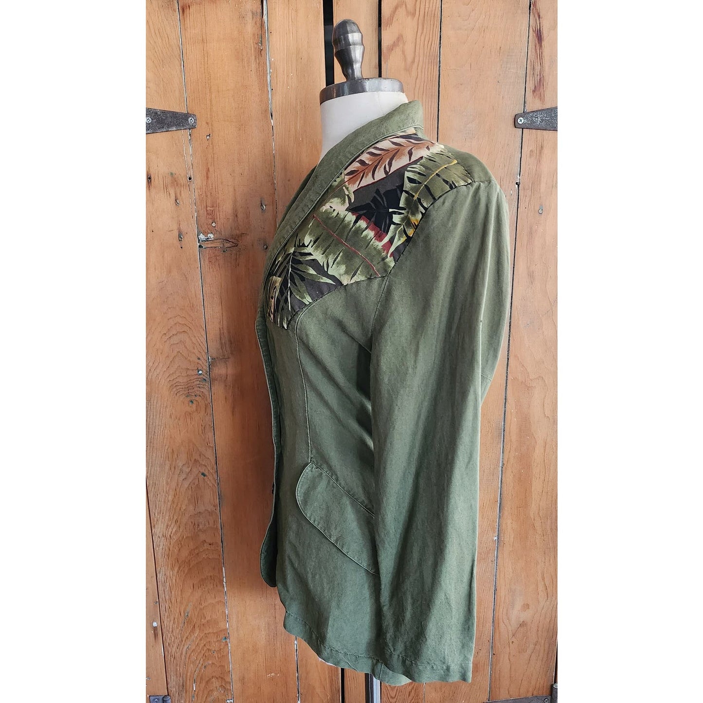 Vintage 80s Green Blazer Safari Floral Print Pantalon