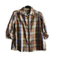 Vintage 60s Maternity Blouse Plaid Print Blue Beige