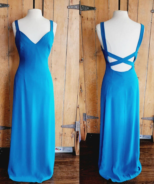 Vintage 90s Armani Blue Evening Dress Criss Cross Back