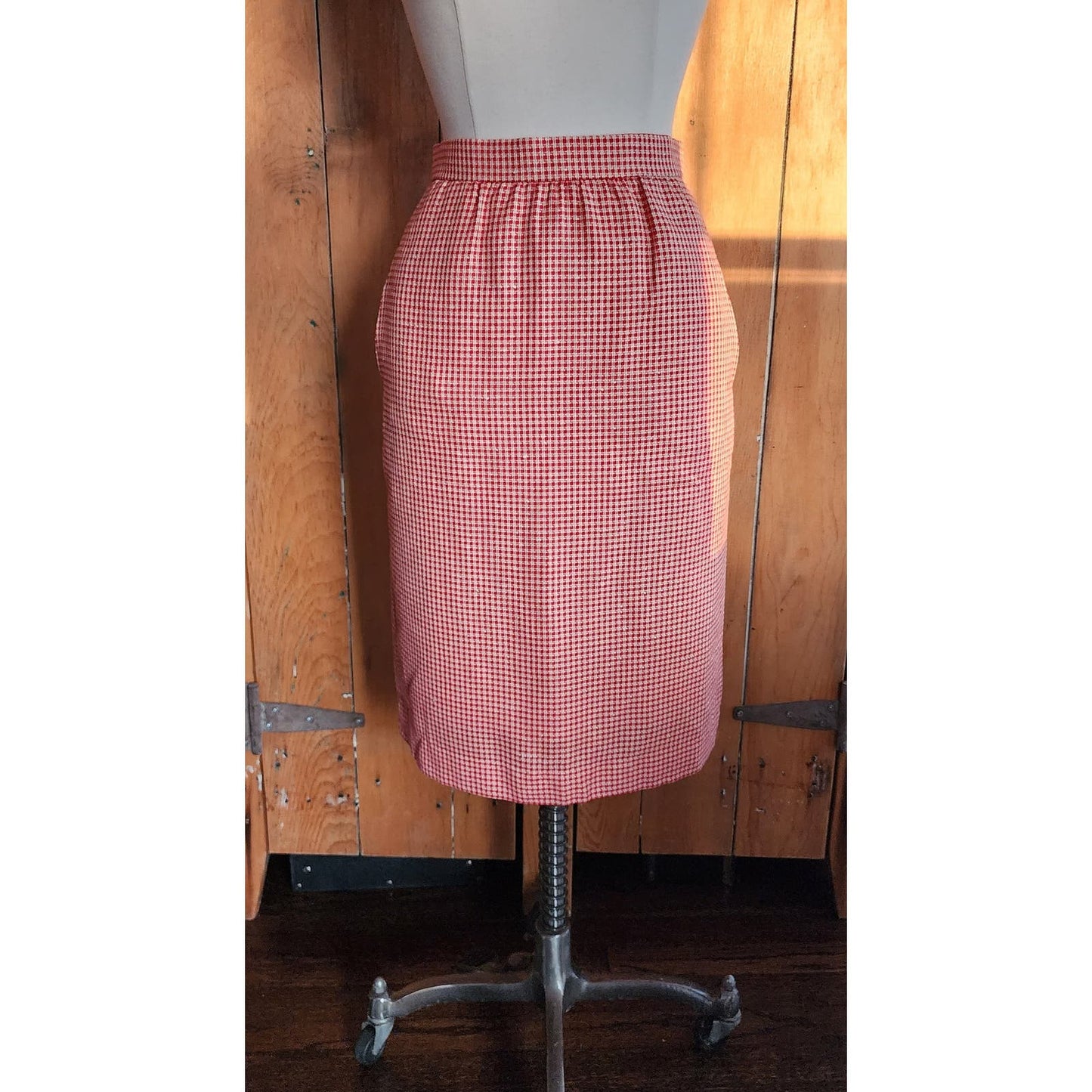 70s Burberrys Skirt Red White Checked Midi Length