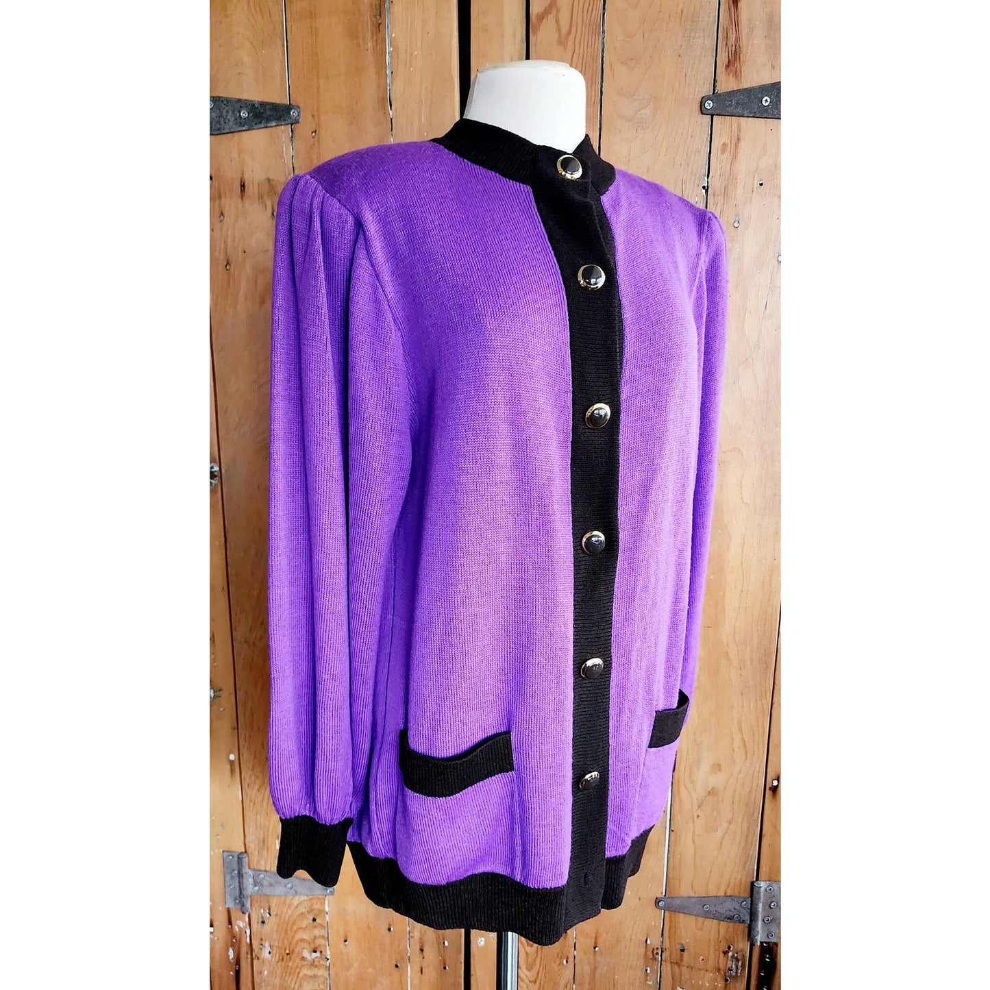 Vintage 80s St John Sweater Jacket Purple Knit