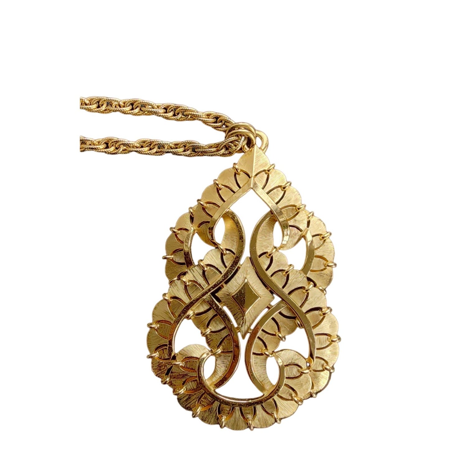 Vintage 60s Trifari Gold Chunky Pendant Necklace Baroque Swirl