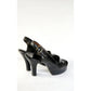 Vintage 40s Shoes Black Leather Slingbacks High Heel Beleganti Size 7
