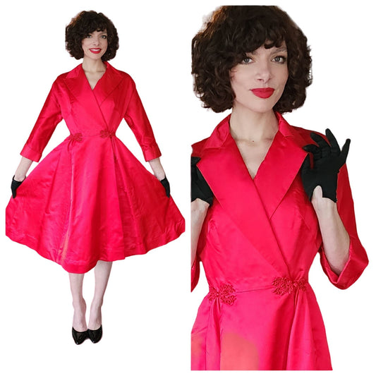 Vintage 50s Red Satin Evening Dress by Dynasty