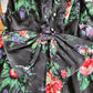 Vintage 80s Dark Floral Print Silk Dress Maggy London Long Sleeved