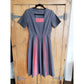 Vintage 50s Cotton Print Dress Gray Red Polka Dot Short Sleeves Circle Skirt