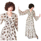 Vintage 70s India Cotton Maxi Dress Cream Brown Boho Floral Print
