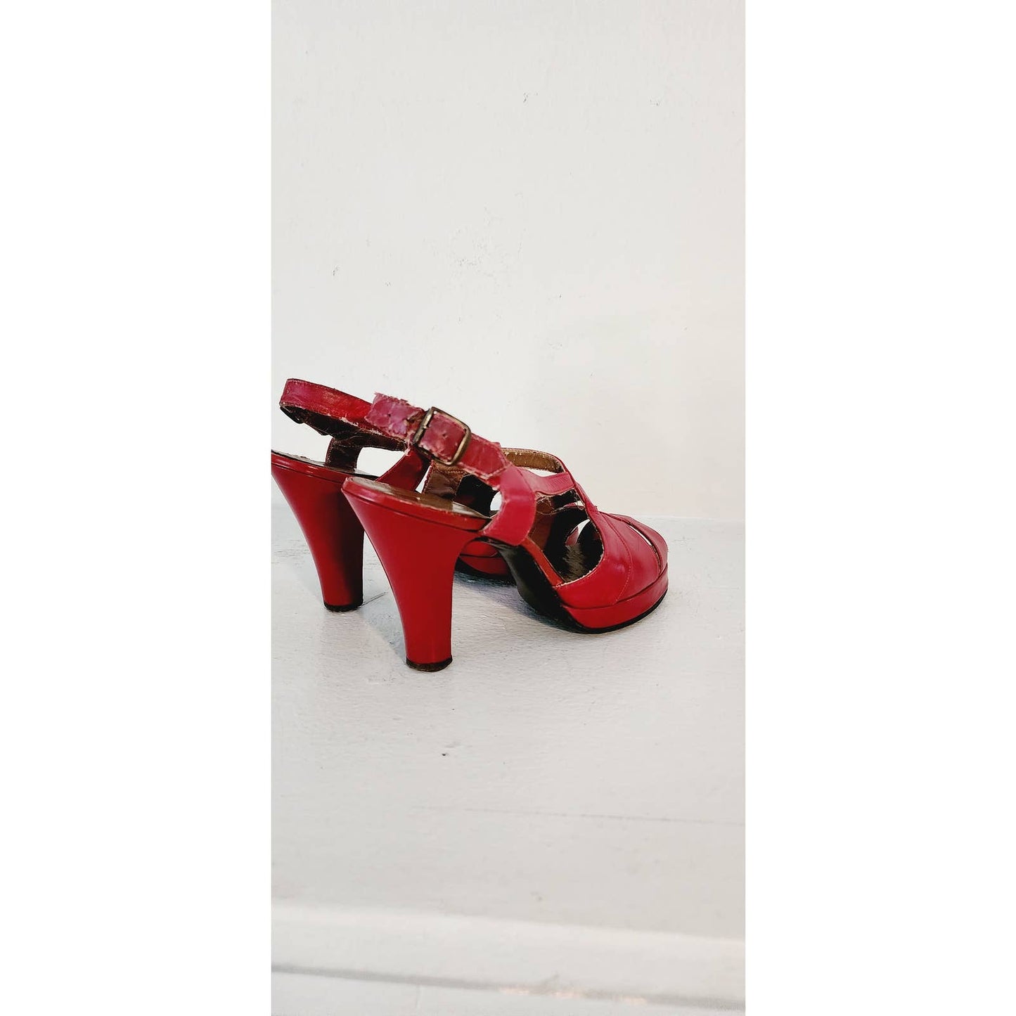 Vintage 40s Red Platform Heels Shoes Maryjane Sandals Frederic Originals 7