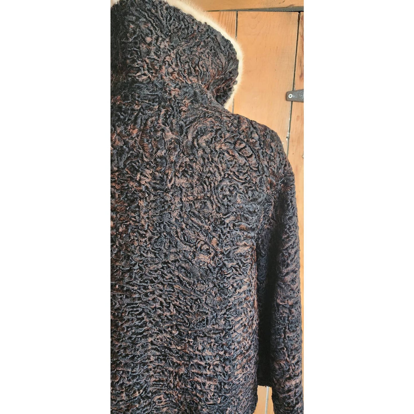 Vintage 50s Fur Collared Jacket Brown Persian Curly Wool Gordons