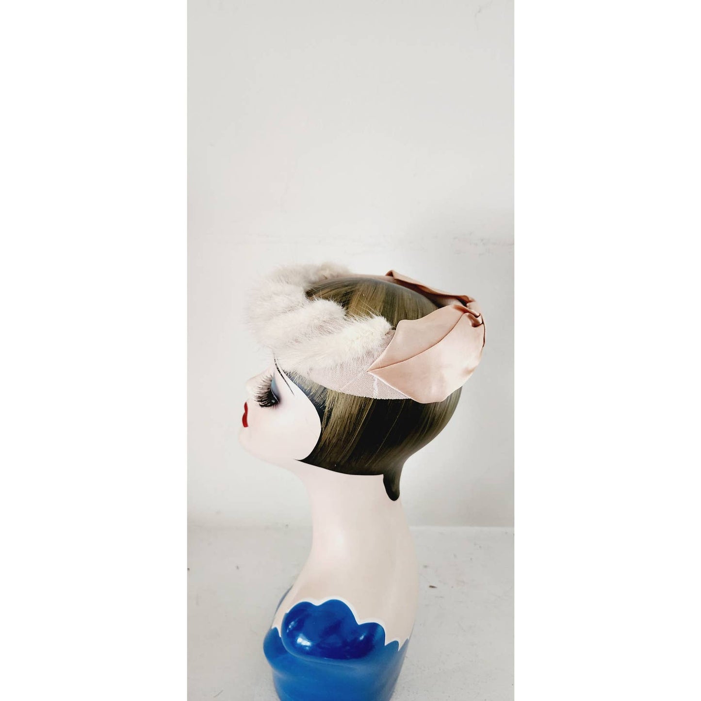 Vintage 50s Fur Circlet Hat Blonde Mink Satin Bow