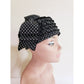 Vintage 60s Hat Black White Polka Dot Print Mod Toque Bow Ruffles