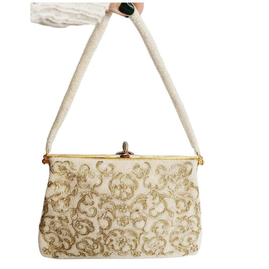 Vintage 50s Evening Bead Cream & Gold Beading France